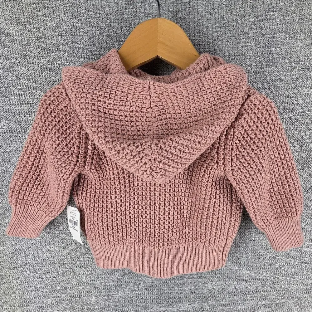 OLD NAVY BABY GIRL’S MAUVE KNIT HOODED CARDIGAN SWEATER SIZE 3–6 MONTHS